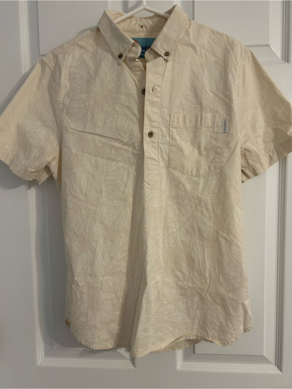 chubbies Cream Short-Sleeve Button-Down Shirt with Subtle Palm Print